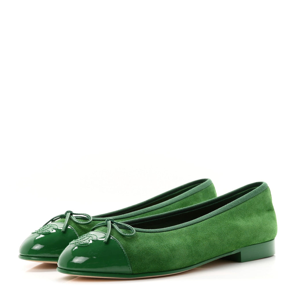 Suede Patent Cap Toe CC Ballerina Flats 37.5 Green