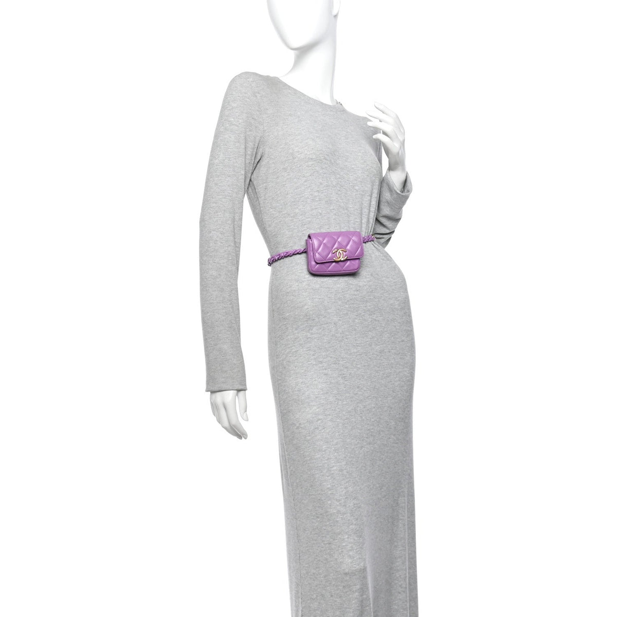 Lambskin Lacquered Metal Quilted Flap Chain Belt Bag Purple