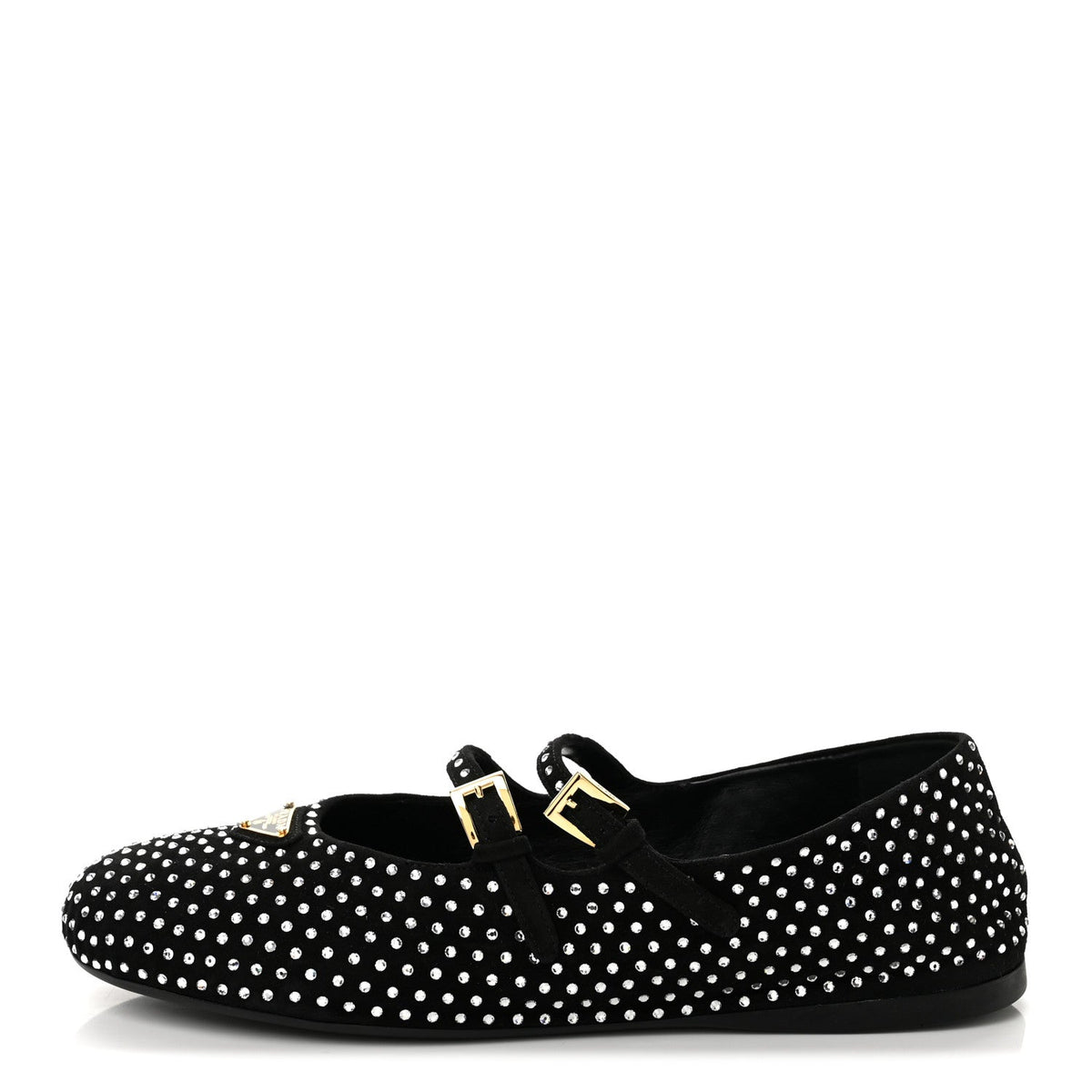 Suede Crystal Studded Ballerina Flats 38 Black