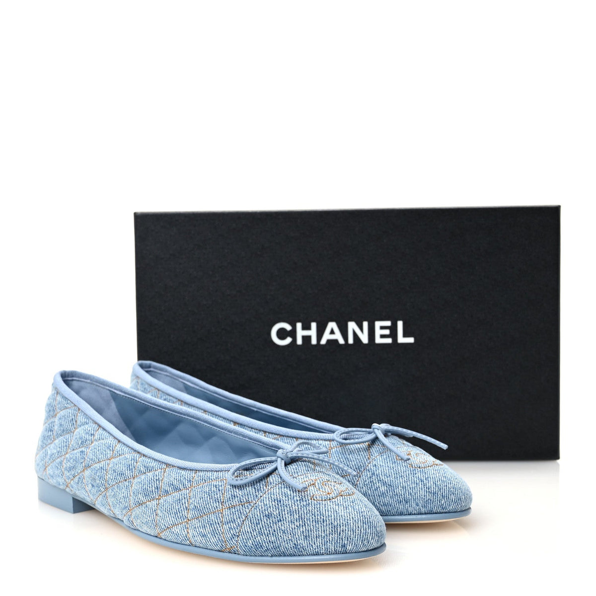 Denim Quilted CC Cap Toe Ballerina Flats 40.5 Light Blue