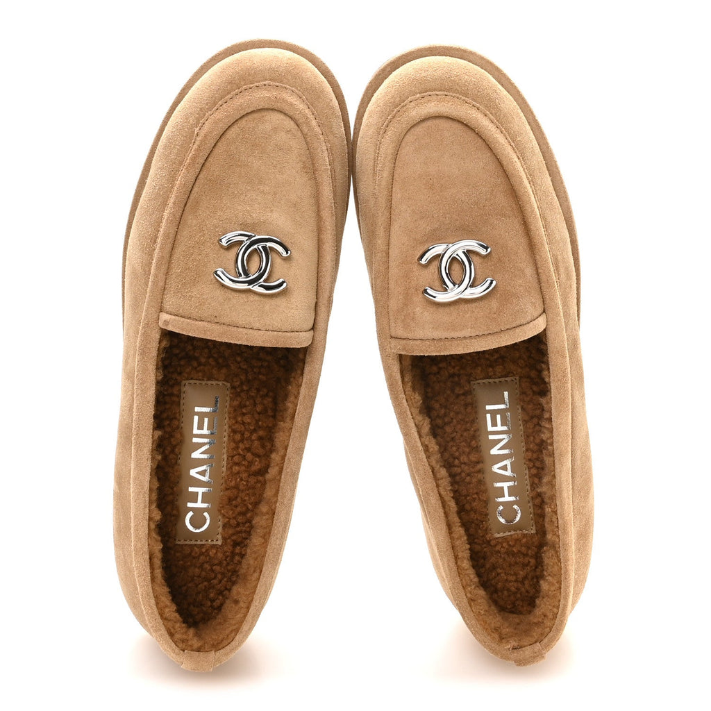 Suede Calfskin CC Loafers 37 Dark Beige