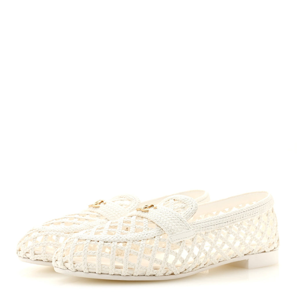 Braided Lambskin CC Mocassin Loafers 41 White