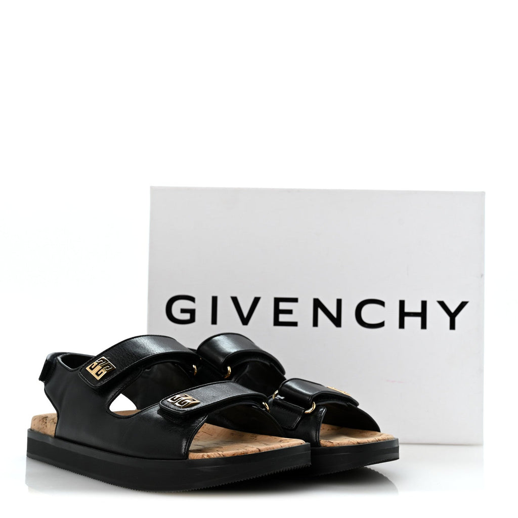 Calfskin 4G Strap Flat Sandals 37 Black