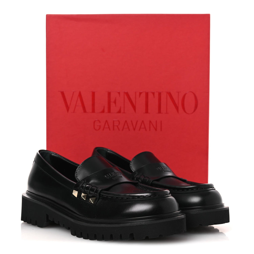 Calfskin Rockstud Loafers 35 Black