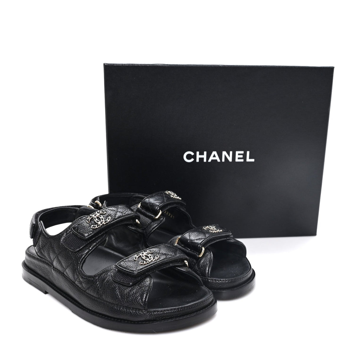 Grained Calfskin Velcro Dad Sandals 37 Black