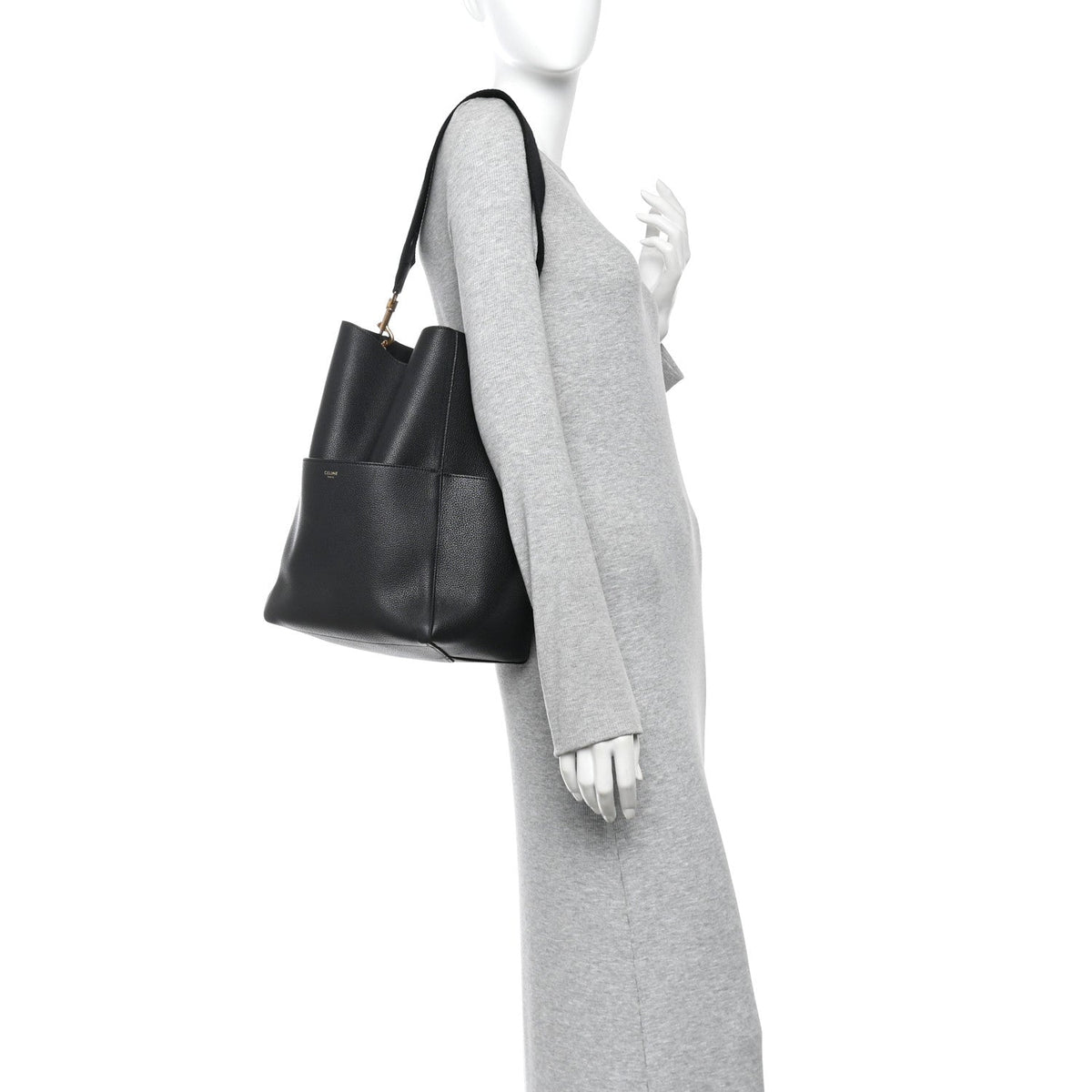 Soft Grained Calfskin Sangle Bucket Bag Black