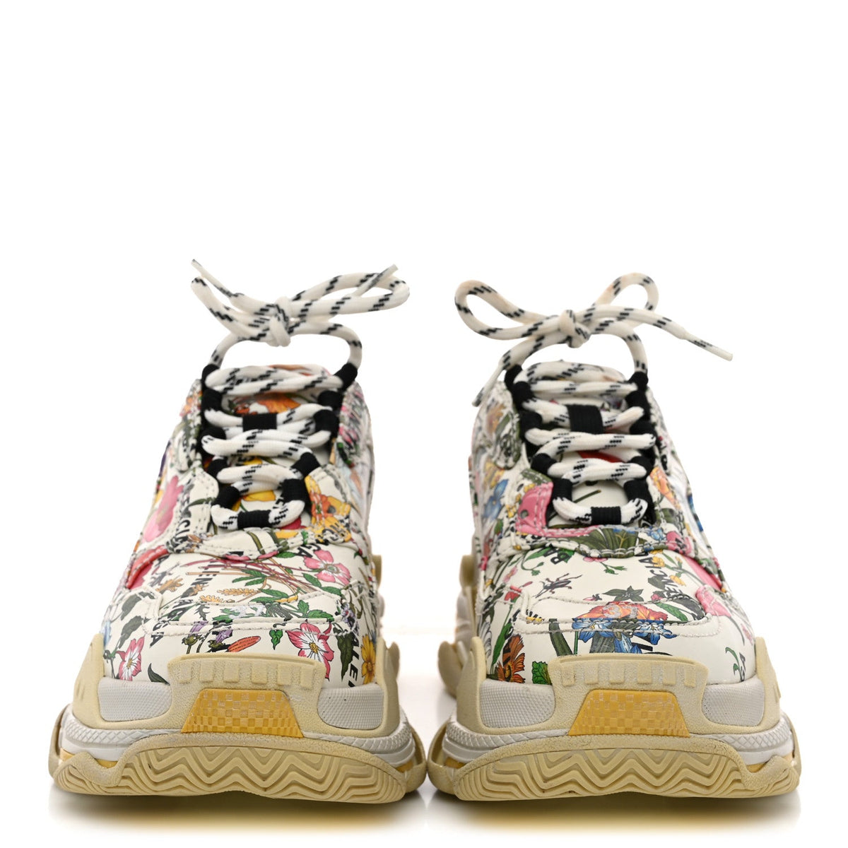 X GUCCI Fabric Allover Logo Flora Print Womens Triple S Sneakers 37 Multicolor White