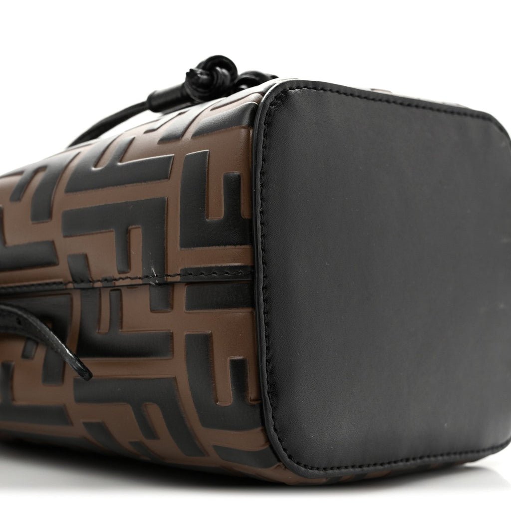 Vitello Liberty F is Fendi Bi-Color FF 1974 Embossed Mini Mon Tresor Bucket Bag Maya Black