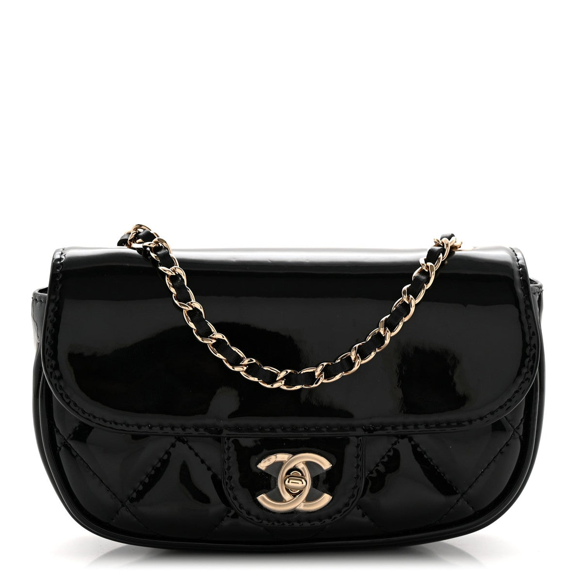 Patent Calfskin Quilted Mini Clutch Black