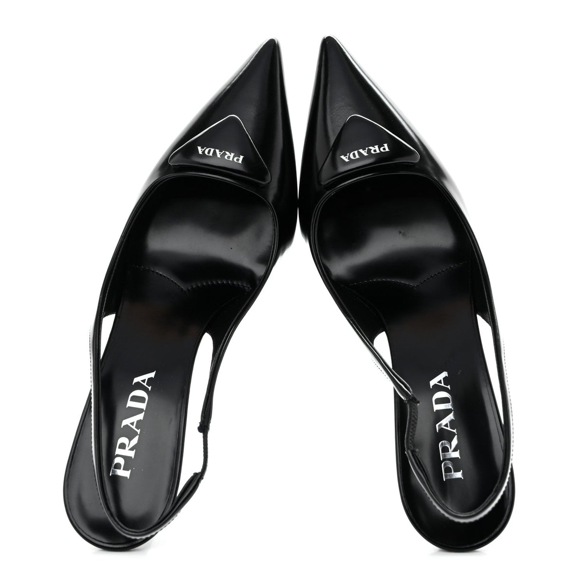 Spazzolato Triangle Logo Pointed Toe 75mm Slingback Pumps 37 Black