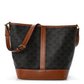 Triomphe Canvas Calfskin Medium Bucket Bag Tan