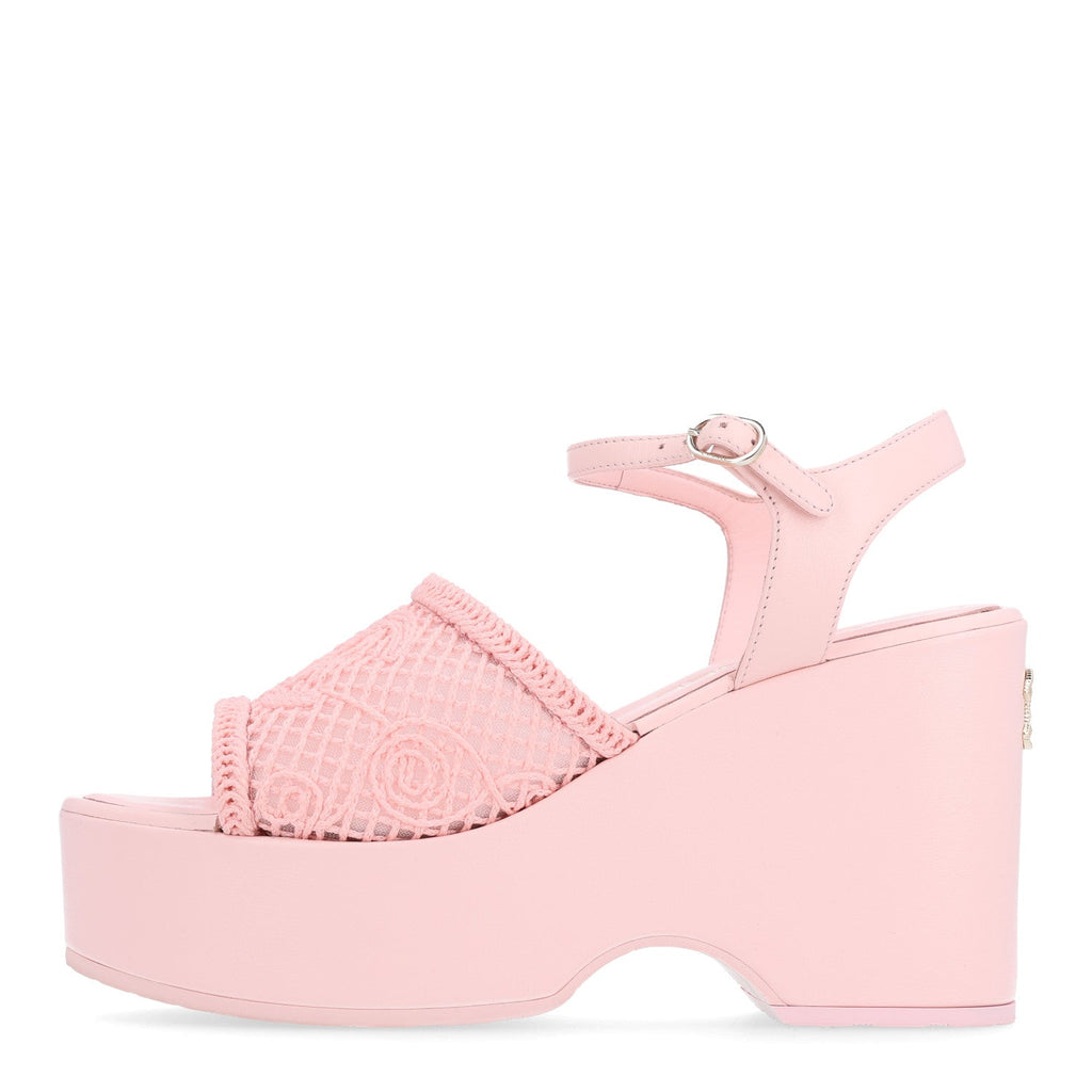Fabric Calfskin CC Platform Sandals 39.5 Light Pink