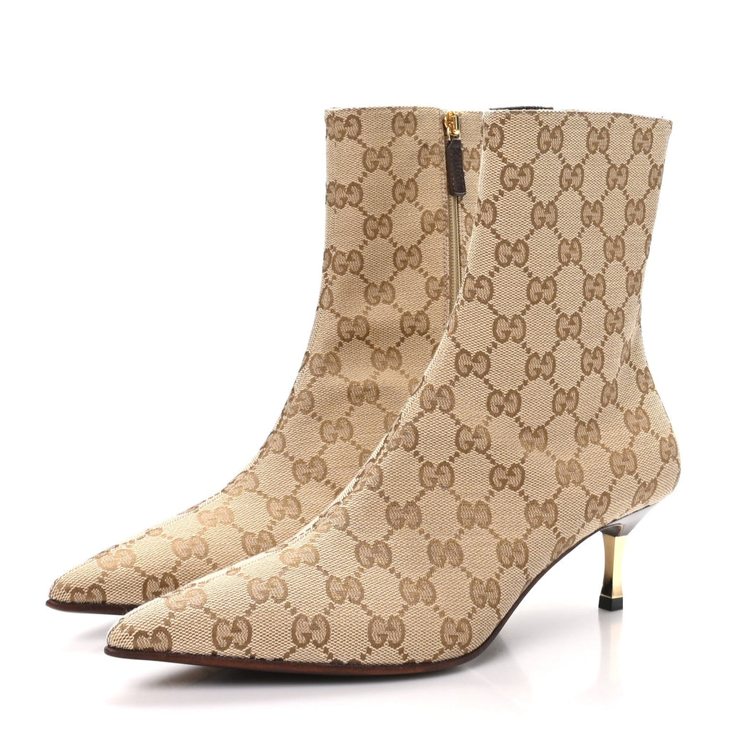 GG Monogram Malaga Kid Womens Bombshell Bootie 37.5 Sand Dark Brown