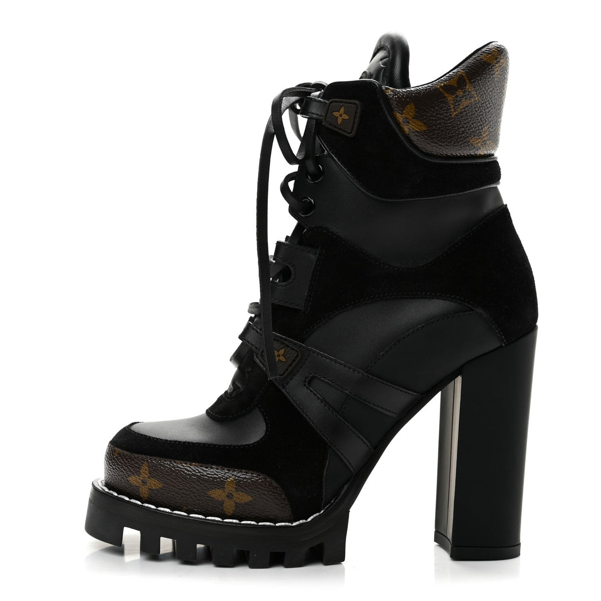 Suede Calfskin Monogram Star Trail Ankle Boots 35 Black