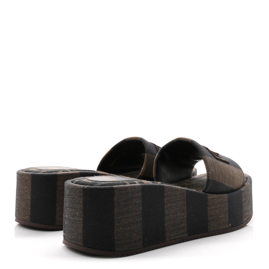 Jacquard Womens FF Sunshine Flatform Slide Sandals 39 Tabacco Black