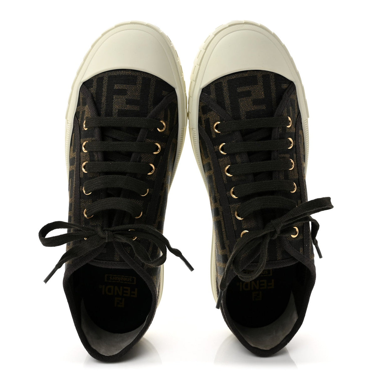 Fabric Jacquard Rubber FF Mens Domino Sneakers 43 Tabacco Black