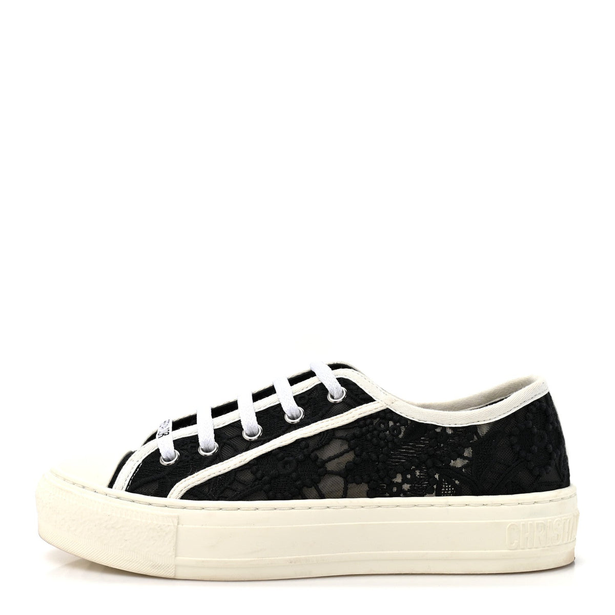 Macramé Embroidered Cotton Womens Walk'N'Dior Low Top Sneakers 36 Black White