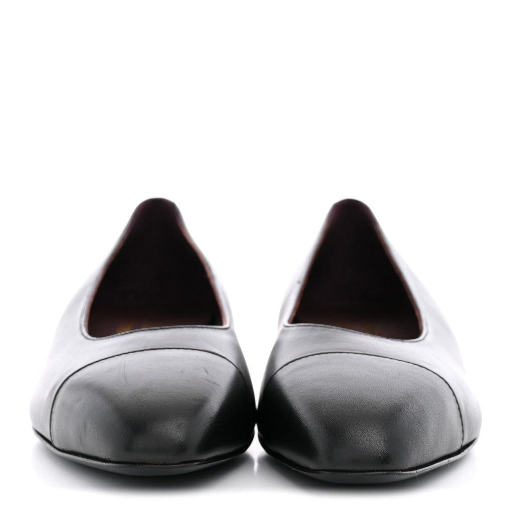 Lambskin Cap Toe CC Uniform Ballerina Flats 36.5 Black