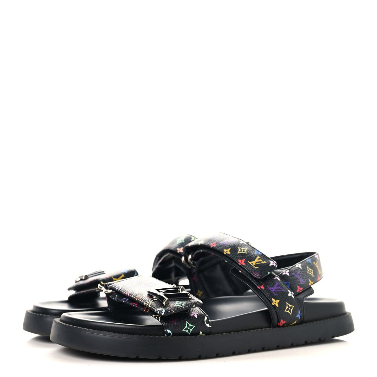 LV X TM Monogram Multicolor Sunset Flat Sandals 41 Black