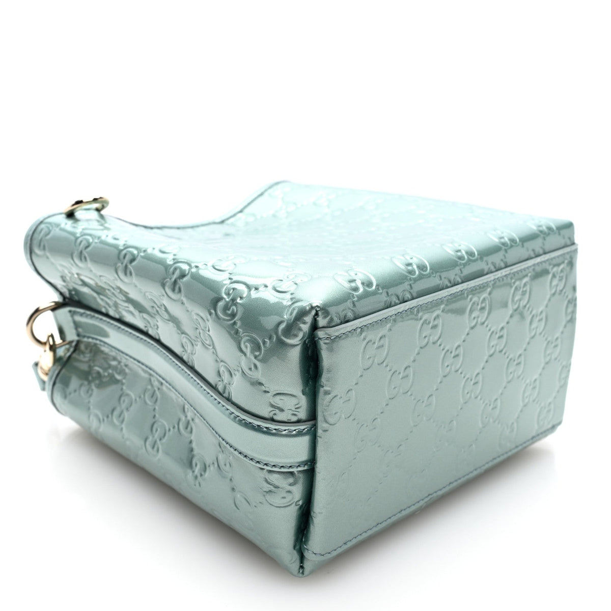 Patent GG Emblem Small Bucket Bag Light Blue