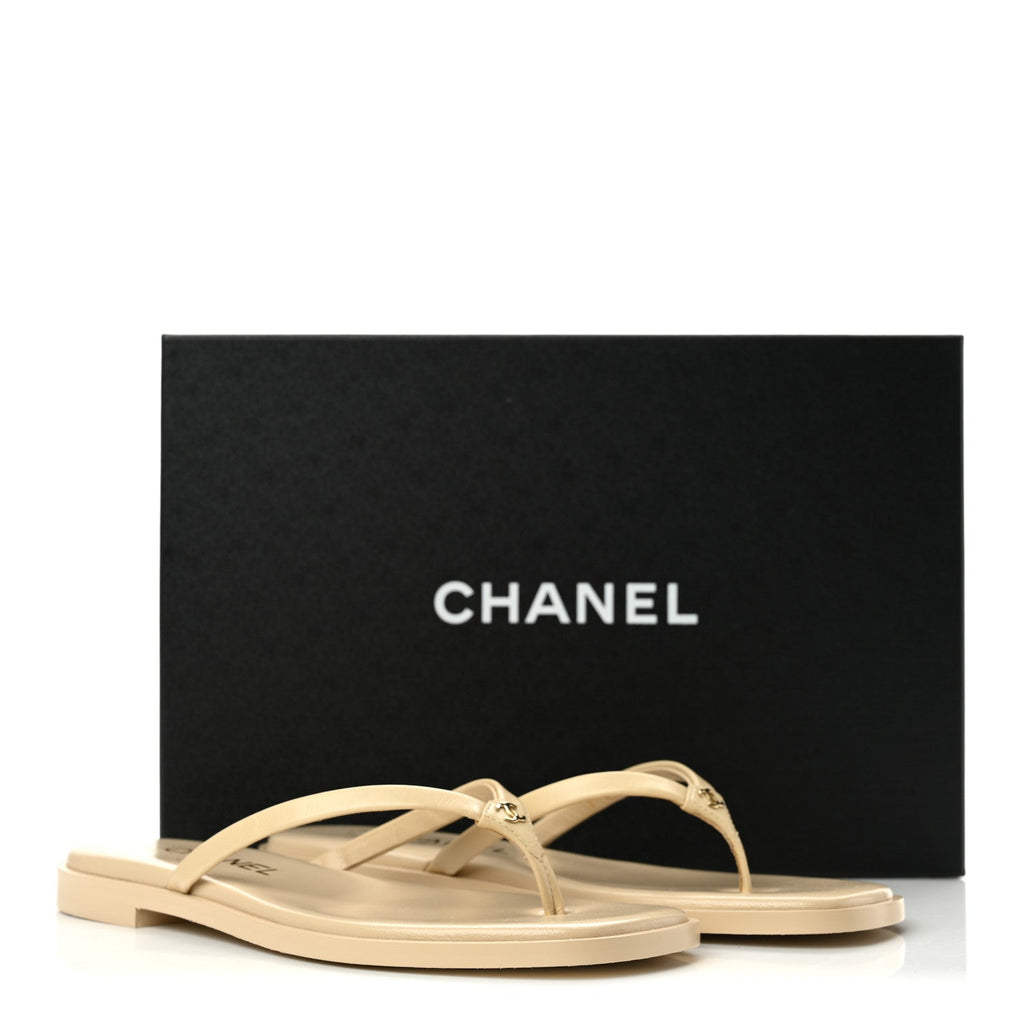 Goatskin CC Times Square Thong Sandals 36 Beige