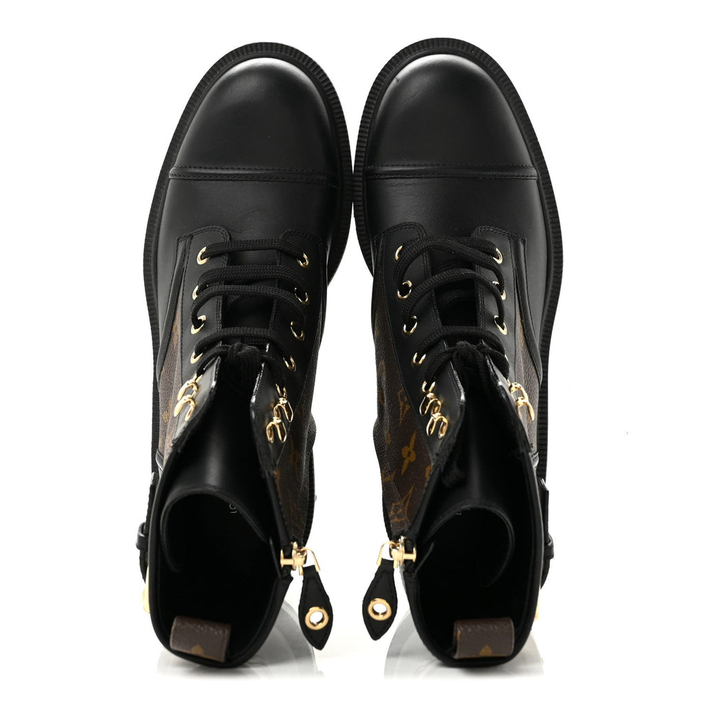 Calfskin Monogram Citizen Flat Ranger Boots 37.5 Cacao Brown Black
