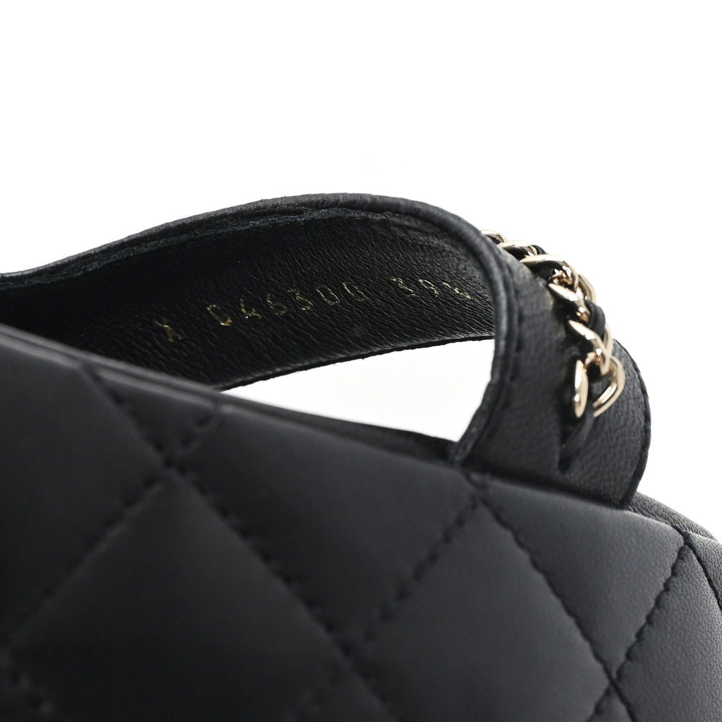 Lambskin Quilted Chain CC Platform Sandals 39.5 Black