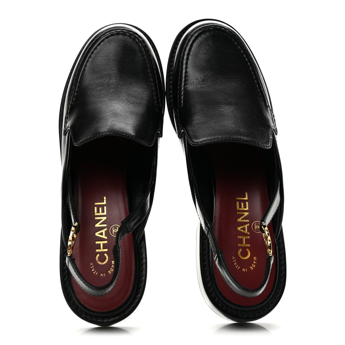 Glazed Calfskin CC Slingback Flats 39 Black