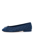 Washed Denim Quilted Cap Toe CC Ballerina Flats 41 Blue