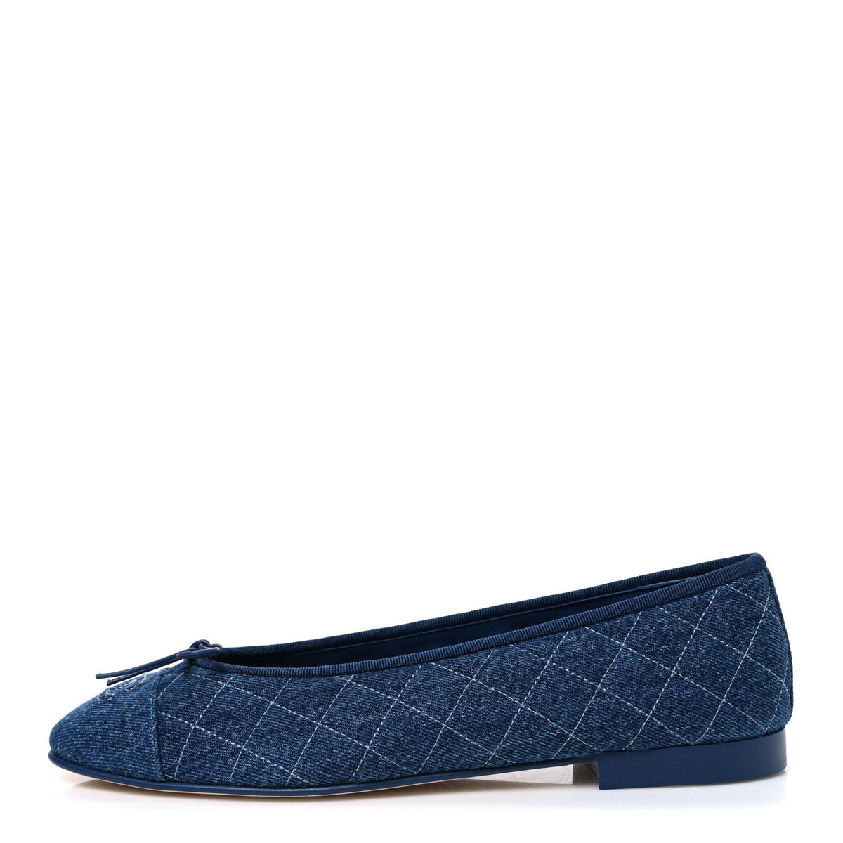 Washed Denim Quilted Cap Toe CC Ballerina Flats 41 Blue