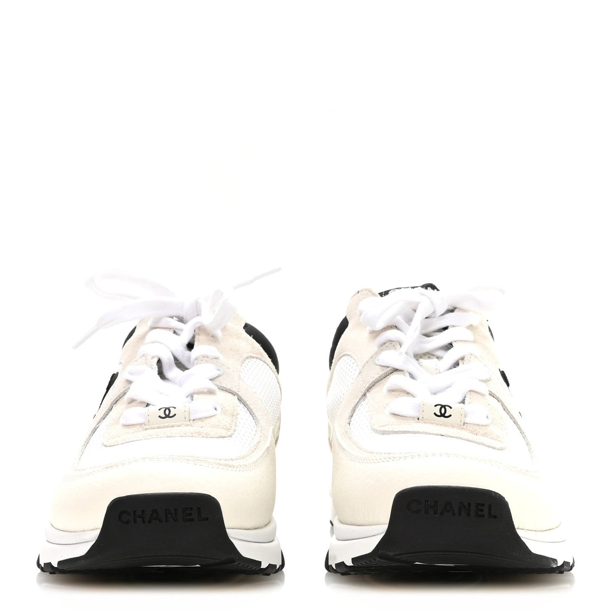 Mesh Suede Calfskin Grained Calfskin Womens CC Sneakers 40.5 White Black