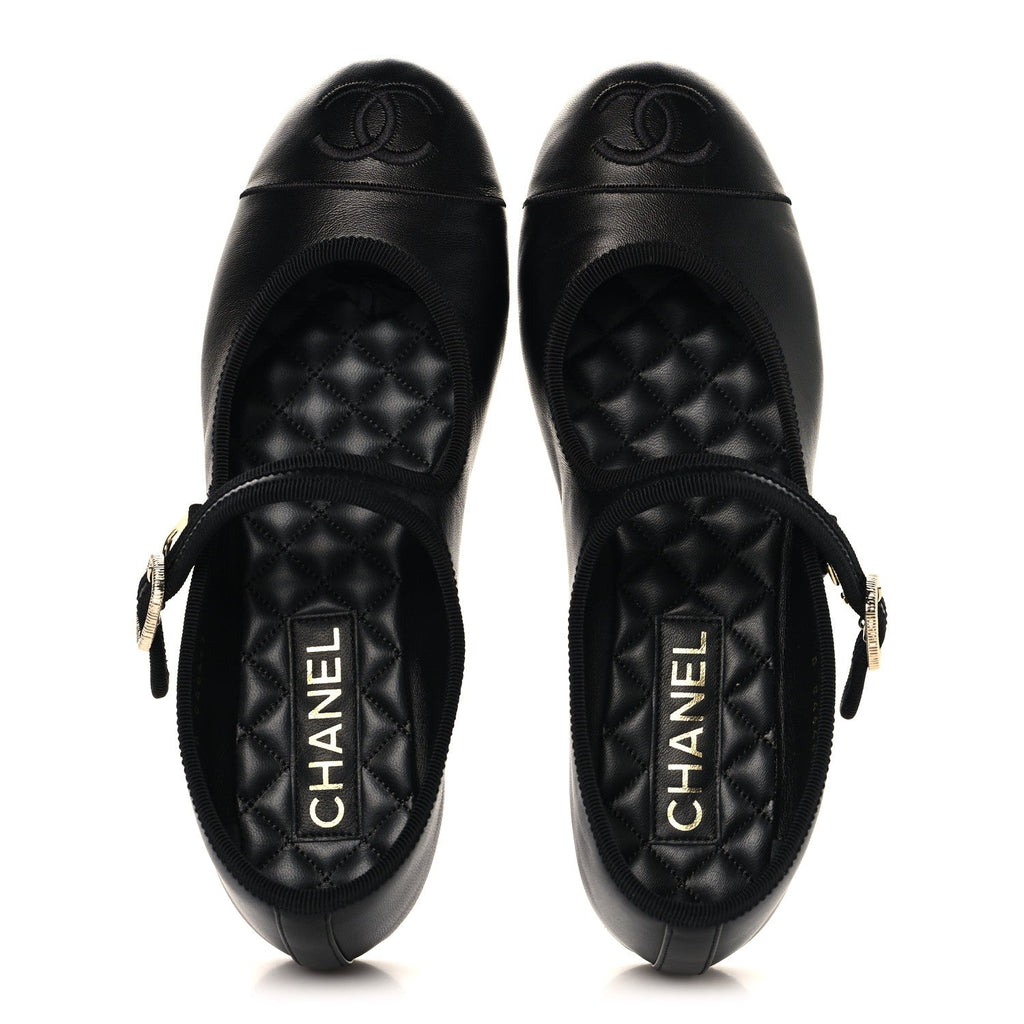Lambskin Mary Jane Flats 39 Black