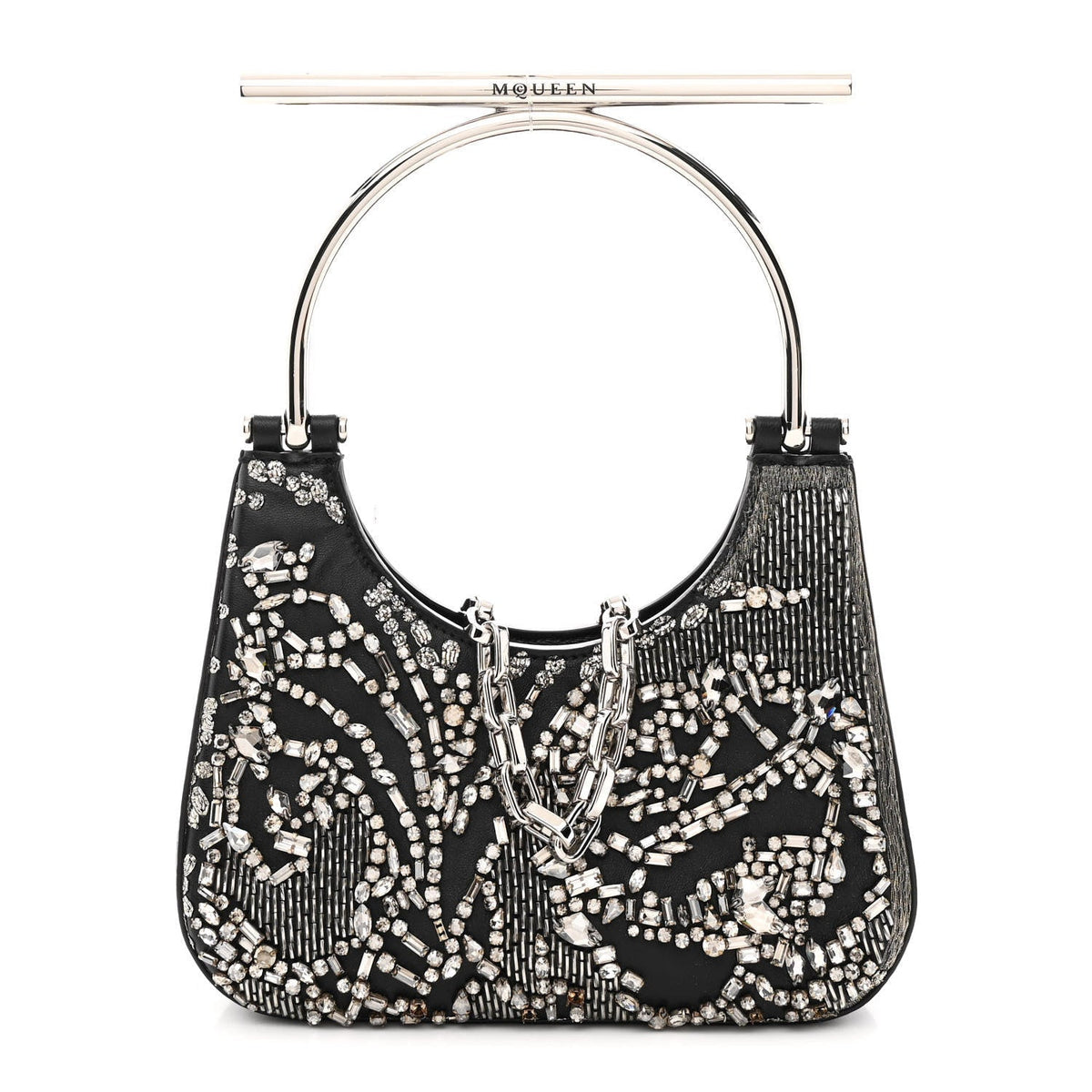 Lambskin Embellished Crystal Mini T-Bar Bag Black