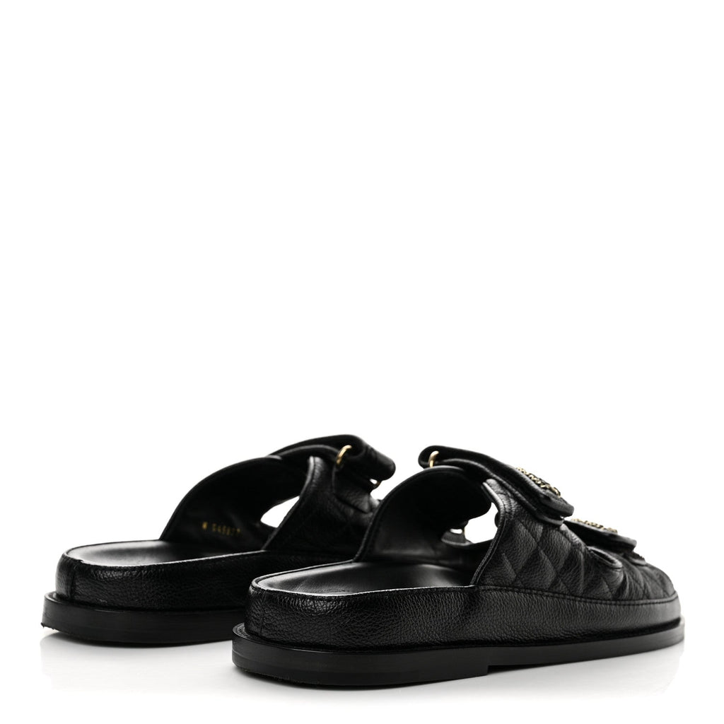 Grained Calfskin Velcro Dad Sandals 40 Black
