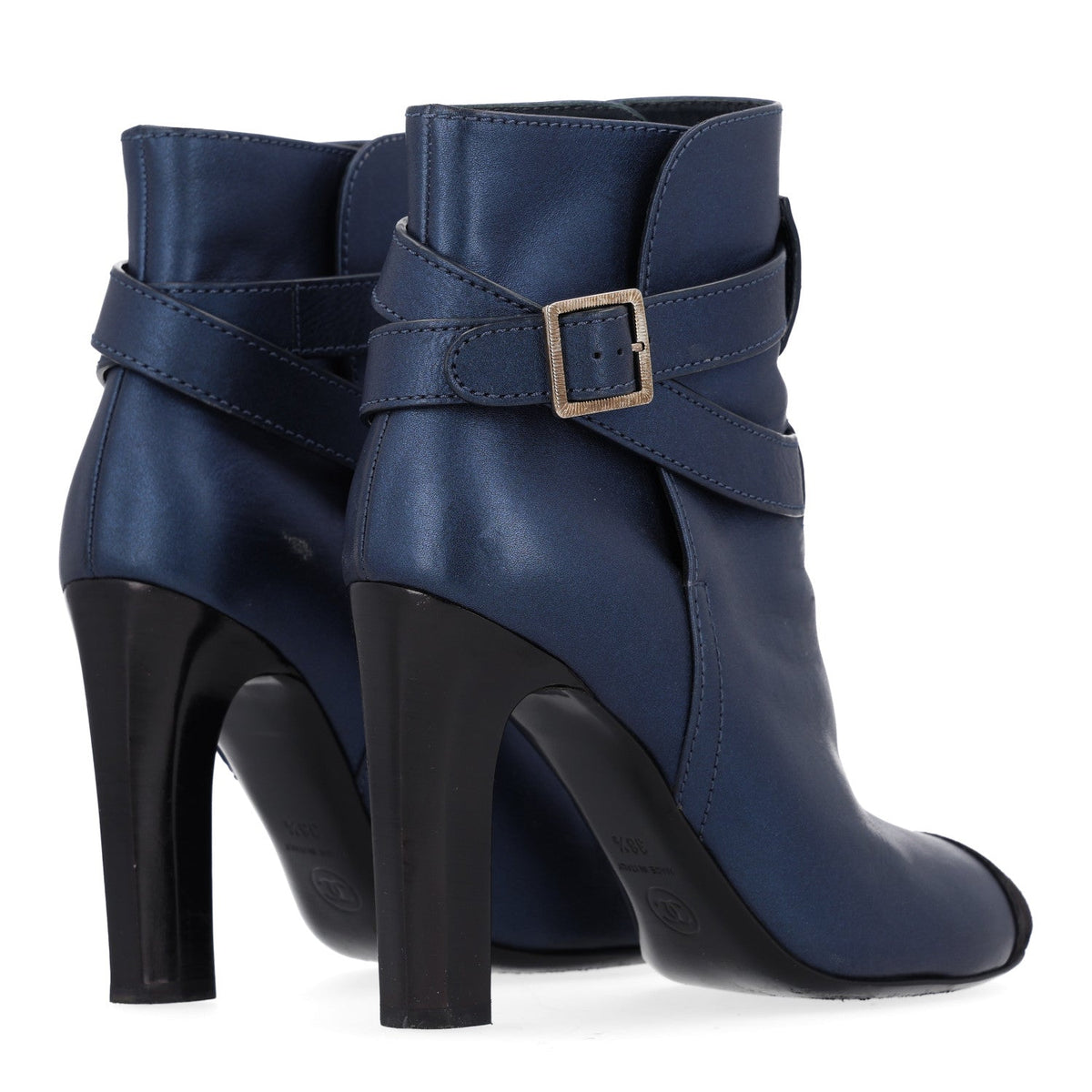 Calfskin Suede Cap Toe CC Short Boots 38.5 Navy Black