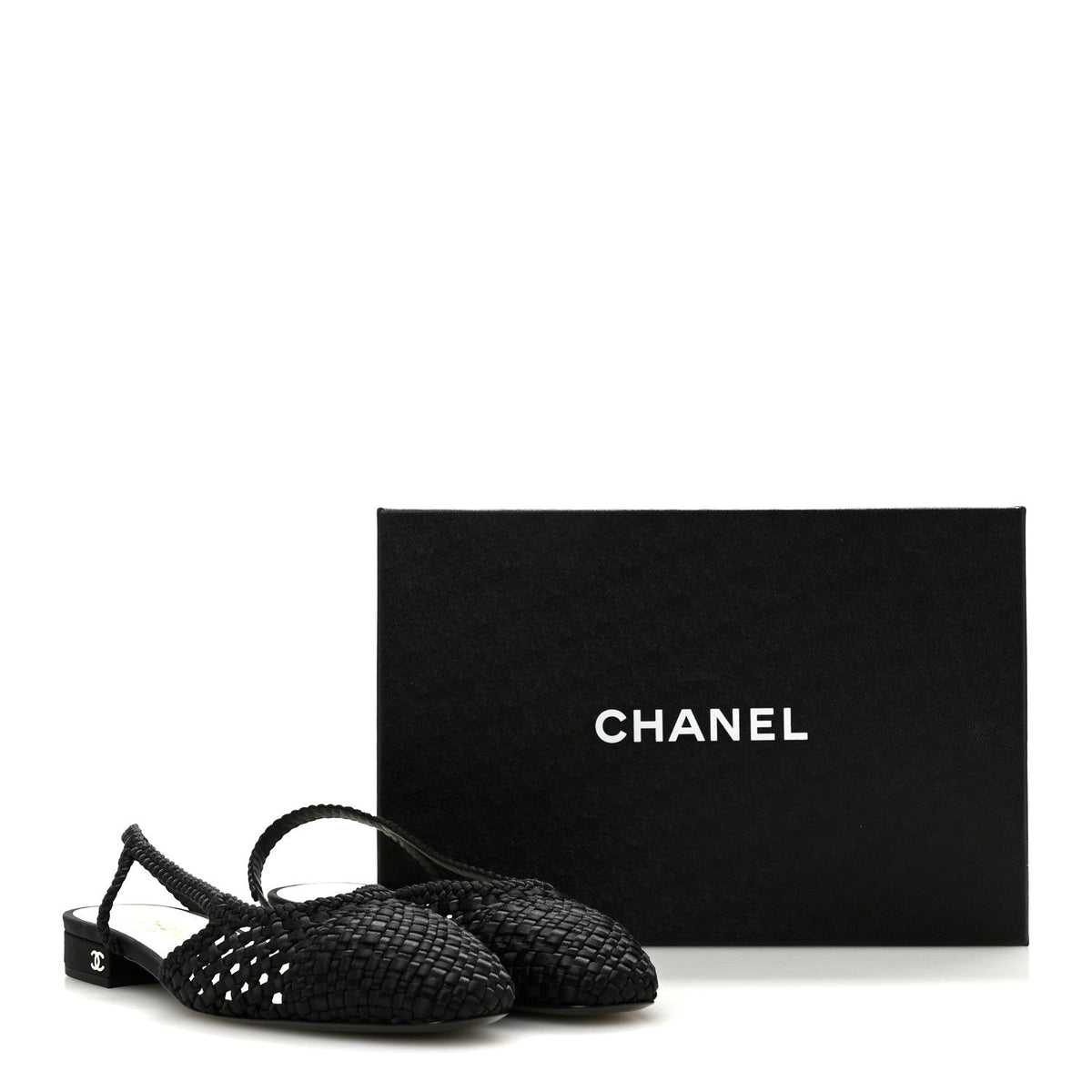 Satin Braided Slingback Flats 39.5 Black