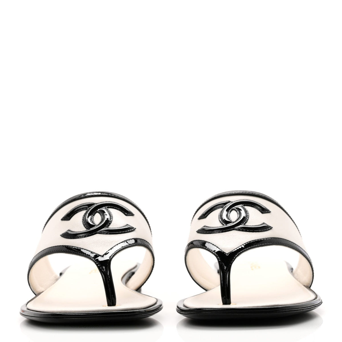 Lambskin Patent Calfskin CC Thong Sandals 36.5 White Black