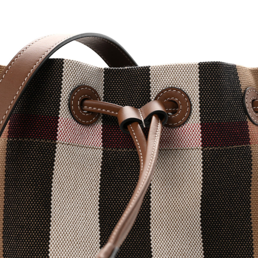 Giant Check Canvas Small Bucket Bag Taupe Brown