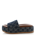 New Denim GG Monogram Angelina Platform 55mm Slide Sandals 36.5 Blue Tea
