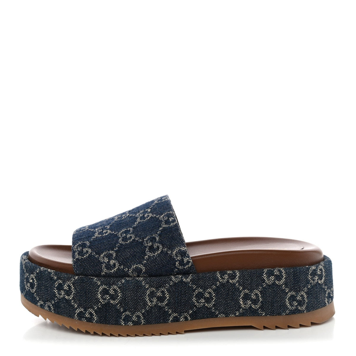 New Denim GG Monogram Angelina Platform 55mm Slide Sandals 36.5 Blue Tea