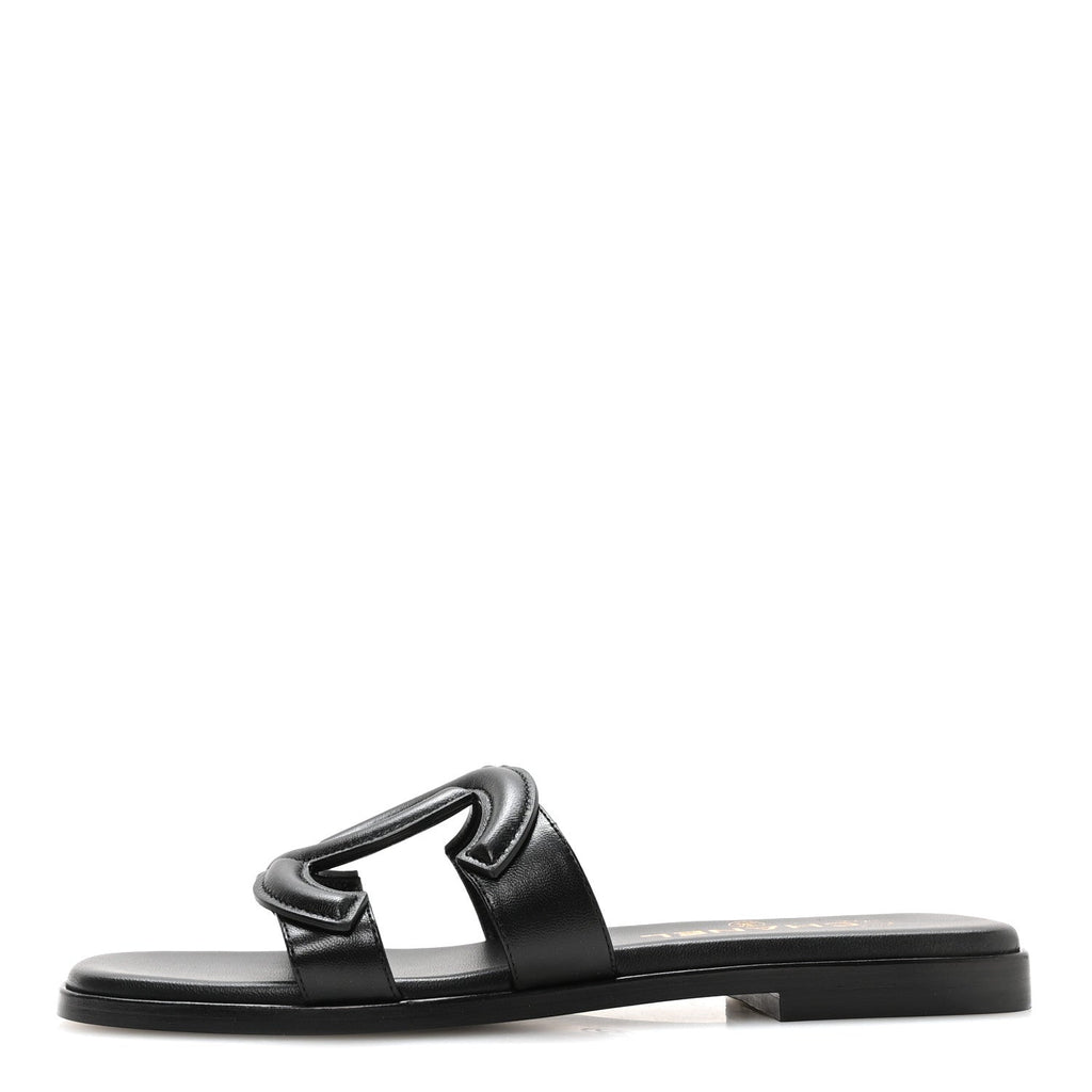 Lambskin CC Cut Out Mules Sandals 36 Black
