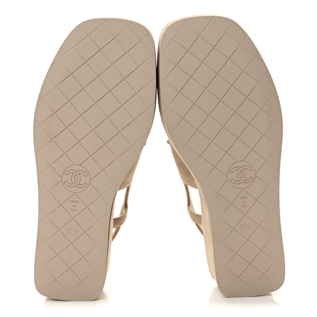 Suede Calfskin Platform CC Sandals 37.5 Dark Beige