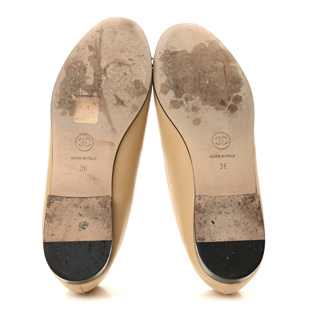 Lambskin Cap Toe CC Ballerina Flats 36 Beige Black