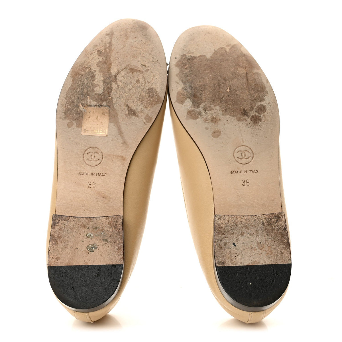 Lambskin Cap Toe CC Ballerina Flats 36 Beige Black