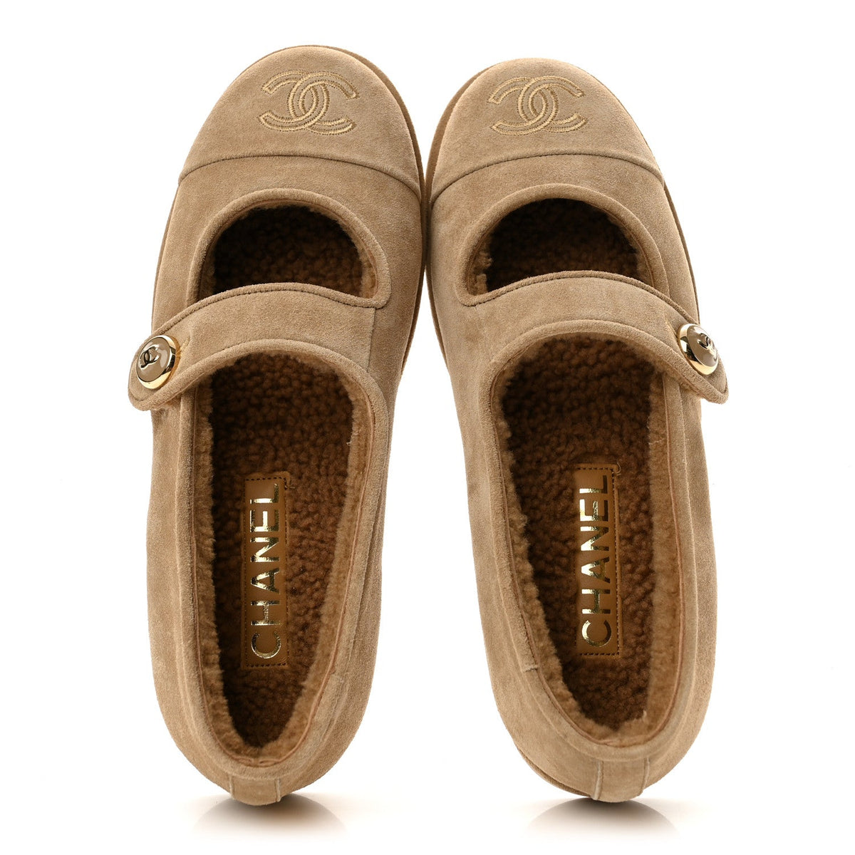 Suede Cap Toe CC Mary Jane Flats 36 Beige