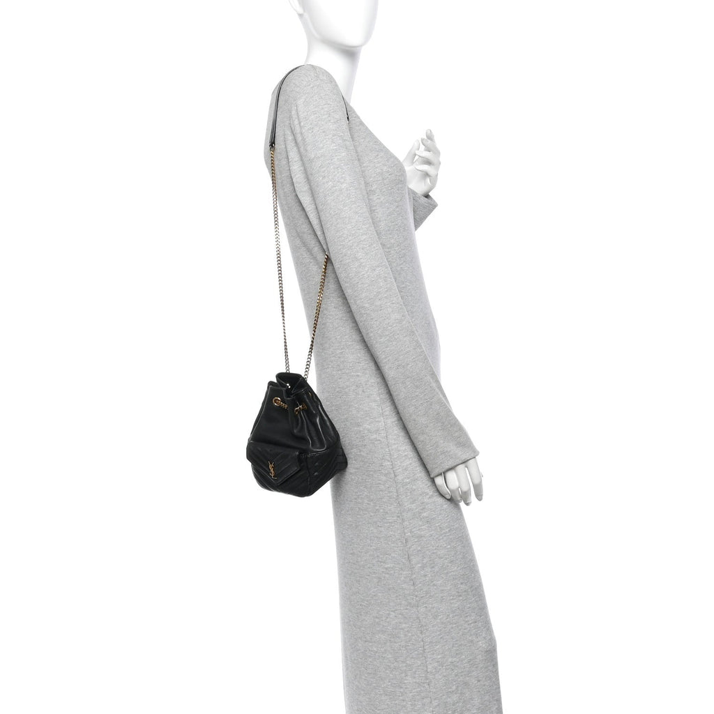 Lambskin Matelasse Monogram Joe Nano Bucket Bag Black