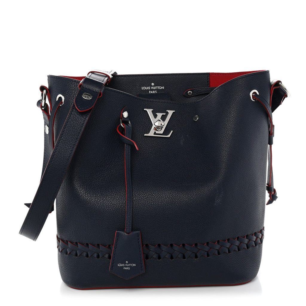 Soft Calfskin Braided Lockme Bucket Marine Rouge