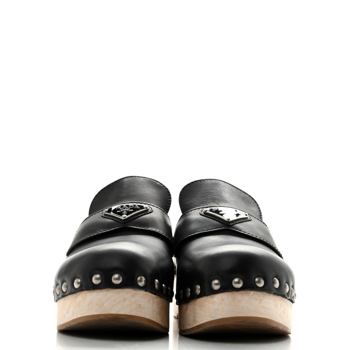 Natural Calfskin Metal Triangle Logo 45mm Clogs 40 Black Sabbia