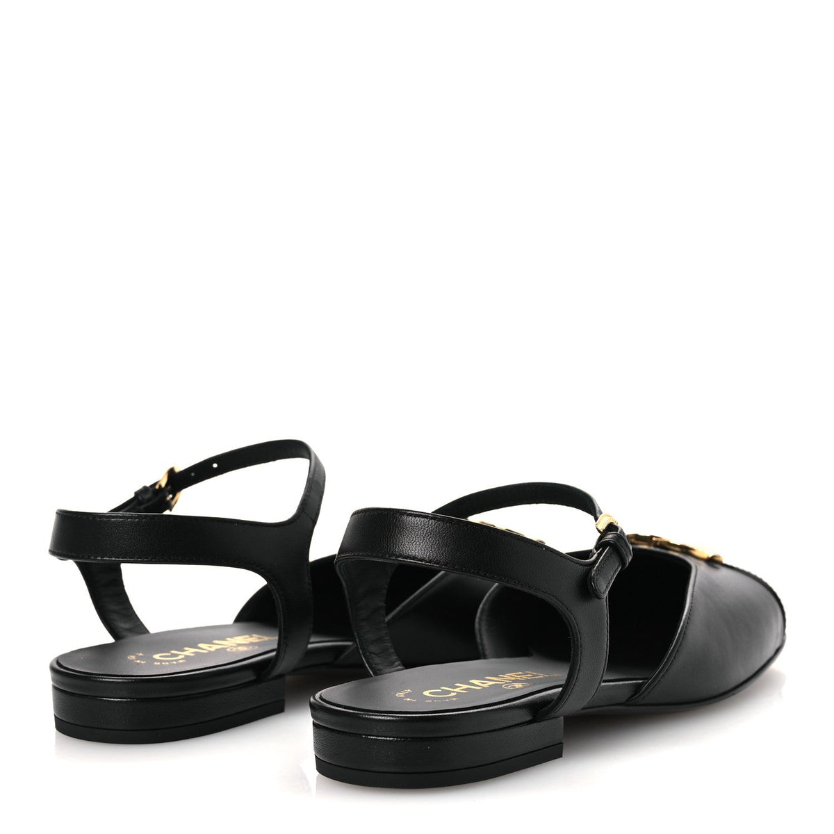 Lambskin Patent Cap Toe Crystal Enamel CC Mary Jane Slingback Flats 36 Black