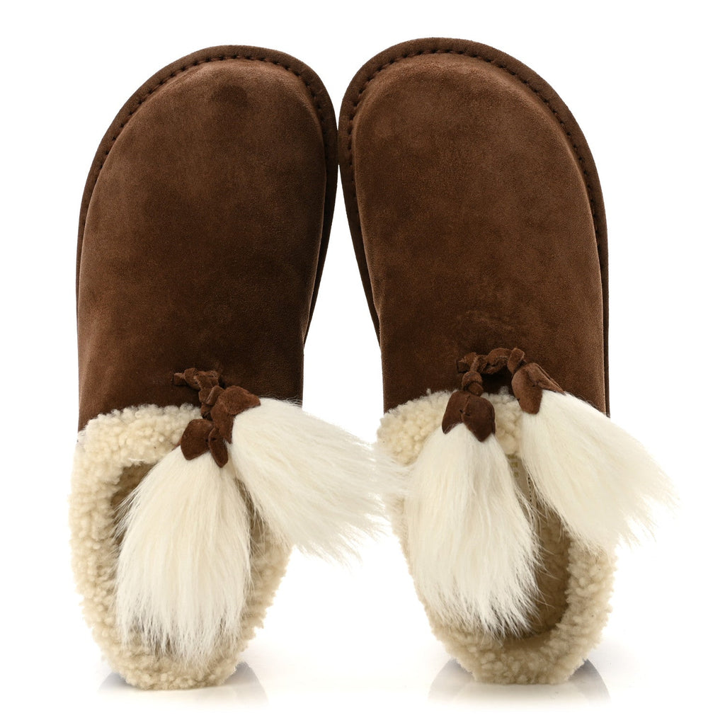 Scamosciato Winter Shearling Tassel Mule Slippers 37 Cacao